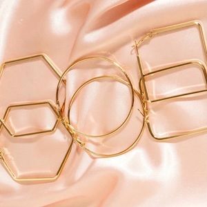 3pairs Round Square & Hexagon Earrings